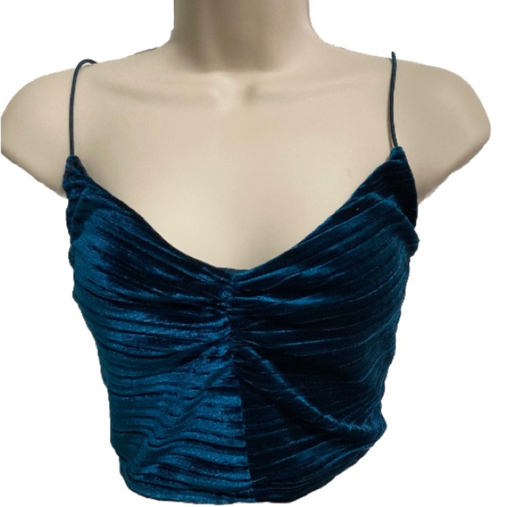 WILD FABLE Blue Velvet Clinched Front Slim Fit Crop Bralette Top Womens Large